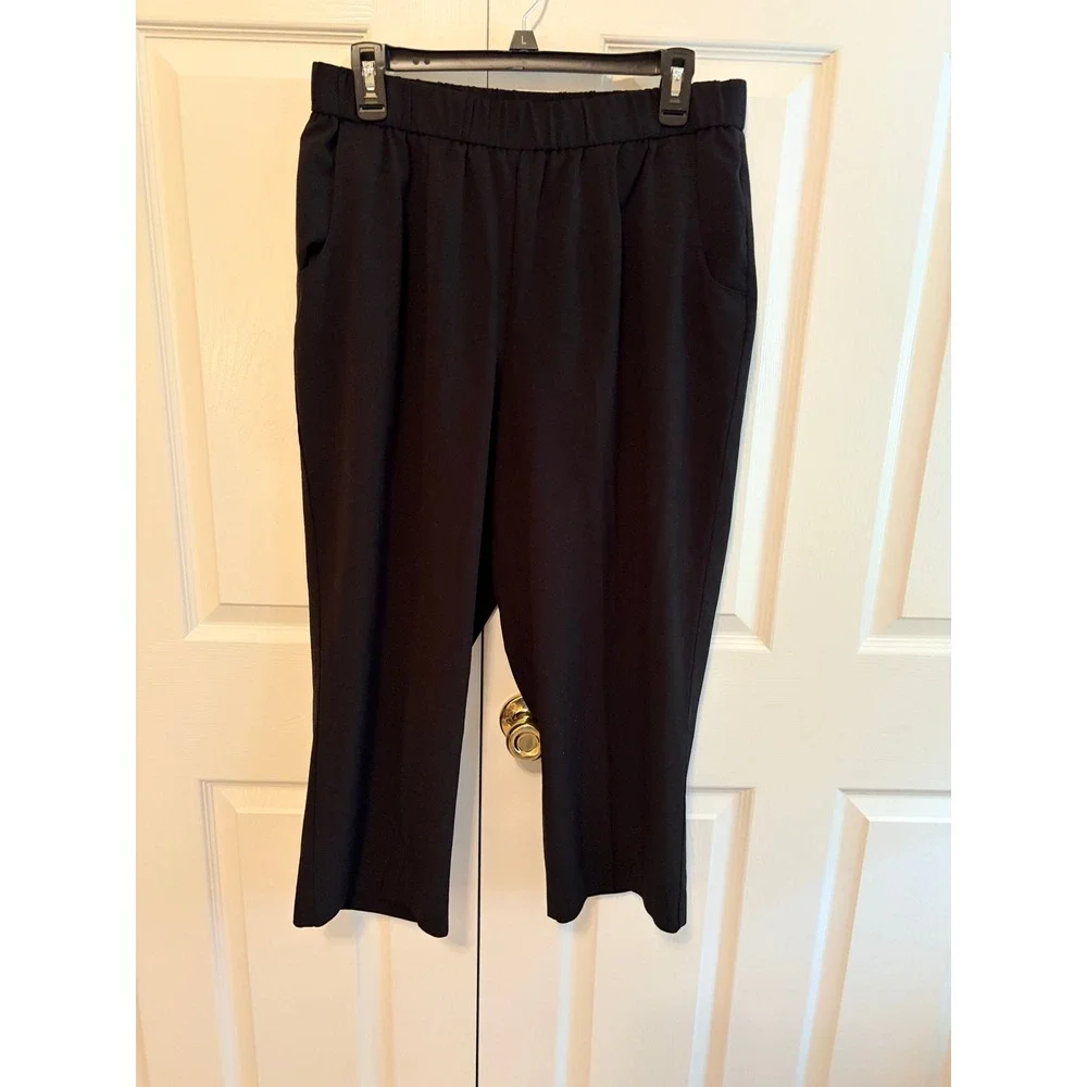 Croft & Barrow Womens Plus 16W Short Black Elastic Waist Side Pocket Pants